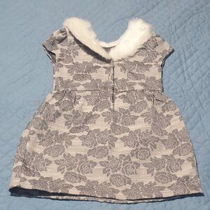 JANIE AND JACK faux fur jacquard dress - Dove grey floral